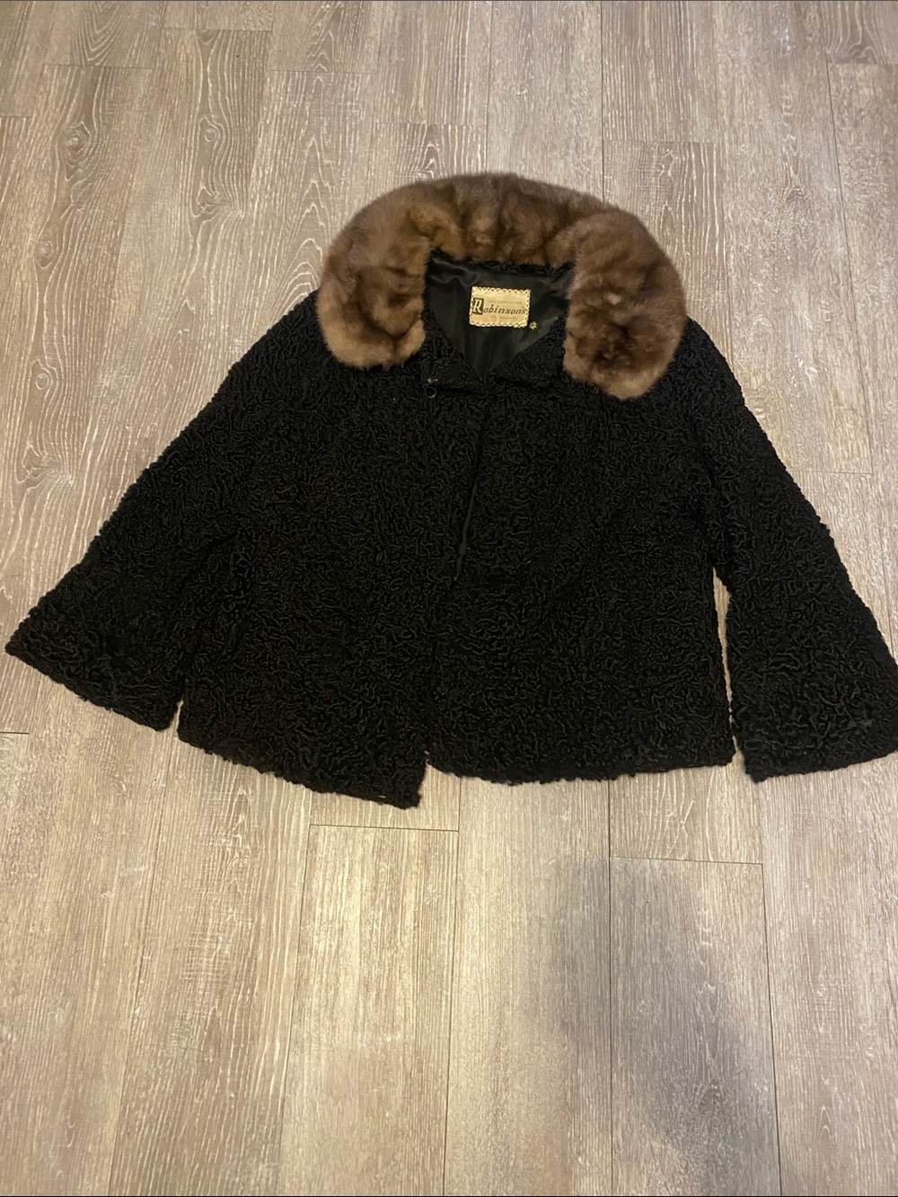 Vintage 60’s  Black Persian Lamb Swing Jacket with Brown Fur Collar
